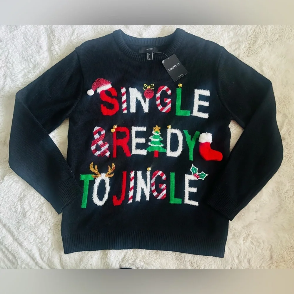 Forever 21 Black Festive Sweater with Red and Green Accents